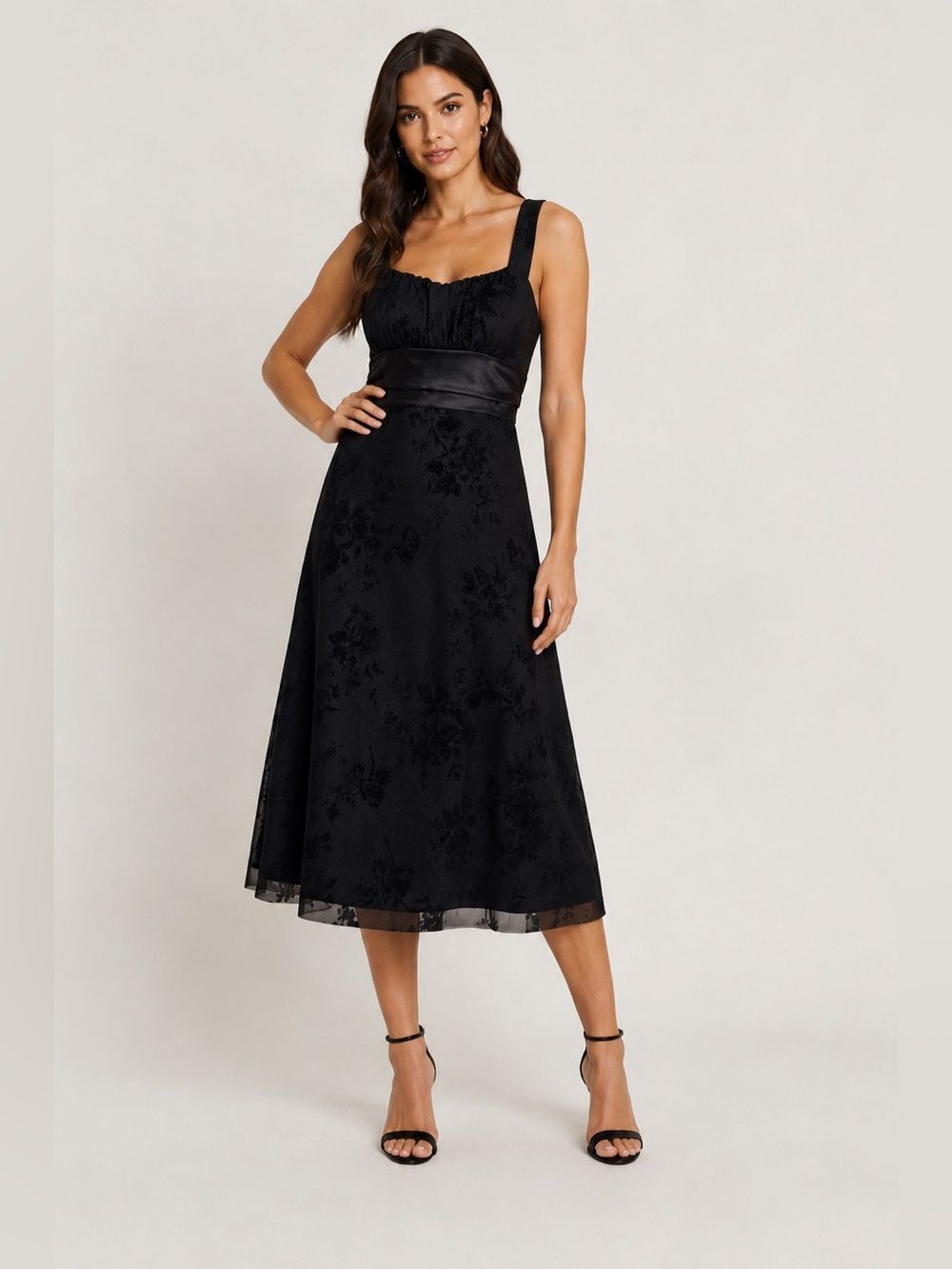 Dressbarn Collection Dress Size 10 Black Tulle Evening Tie Waist